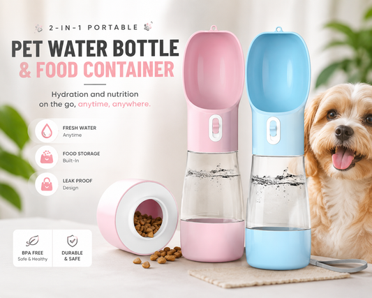 Portable 2-in-1 Pet Water Bottle & Food Container