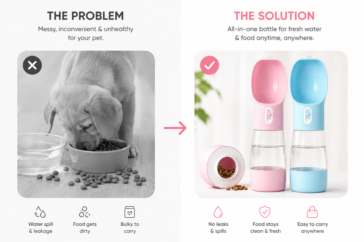Portable 2-in-1 Pet Water Bottle & Food Container